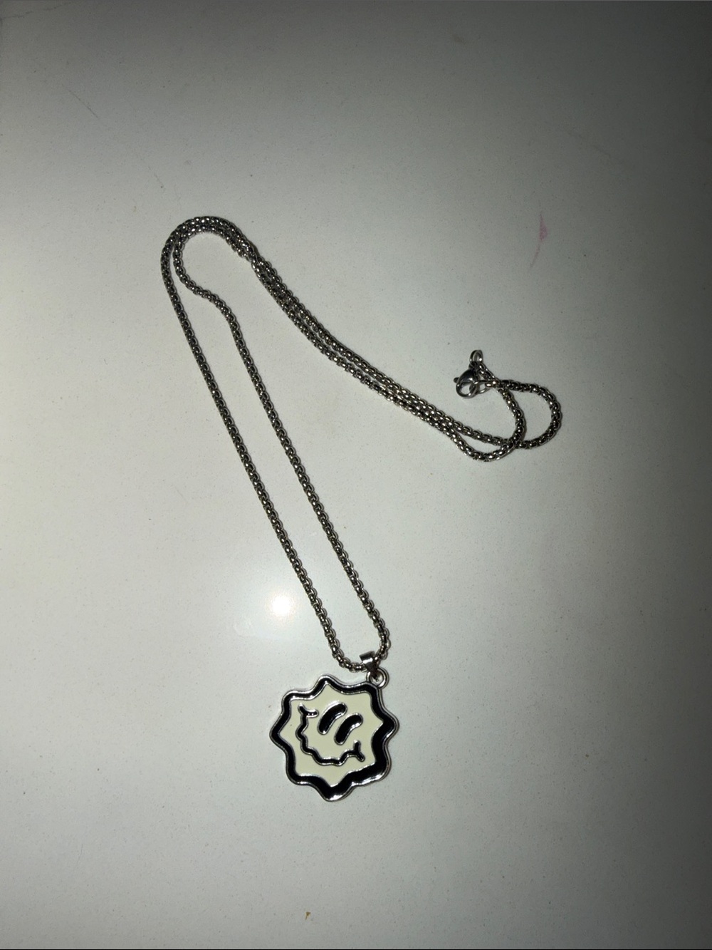 Sterling Silver Sunburst Smile Pendant Necklace - Silver